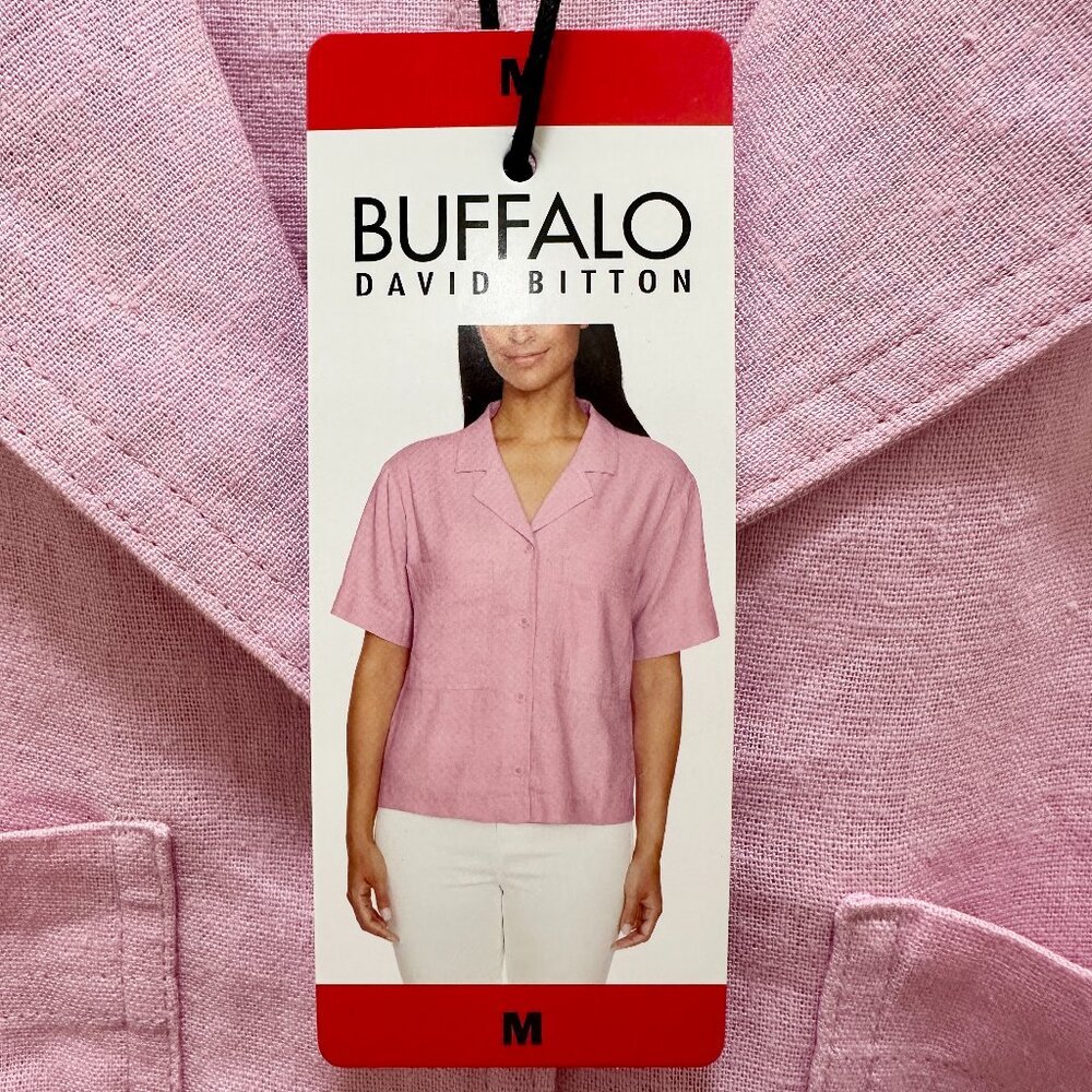 Buffalo Women's Linen Blend Button Front Shirt Top Size M Pink Relaxed Fit NEW